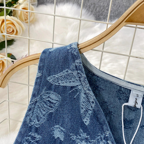 Women Summer Printed Butterfly Denim Jumpsuits - American Thistle Women Summer Printed Butterfly Denim Jumpsuits