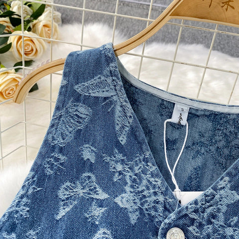 Women Summer Printed Butterfly Denim Jumpsuits - American Thistle Women Summer Printed Butterfly Denim Jumpsuits