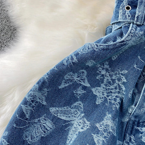 Women Summer Printed Butterfly Denim Jumpsuits - American Thistle Women Summer Printed Butterfly Denim Jumpsuits