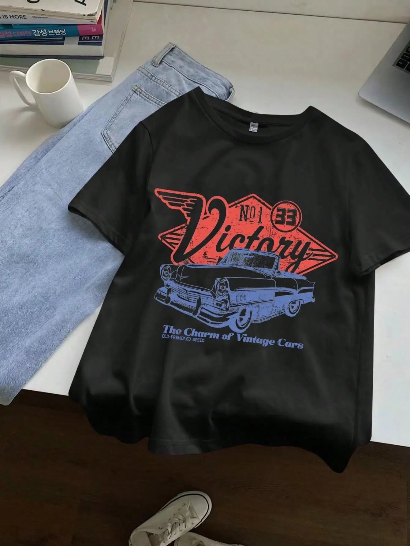 Women Victory Vintage Car Cotton T-shirts - American Thistle Women Victory Vintage Car Cotton T-shirts