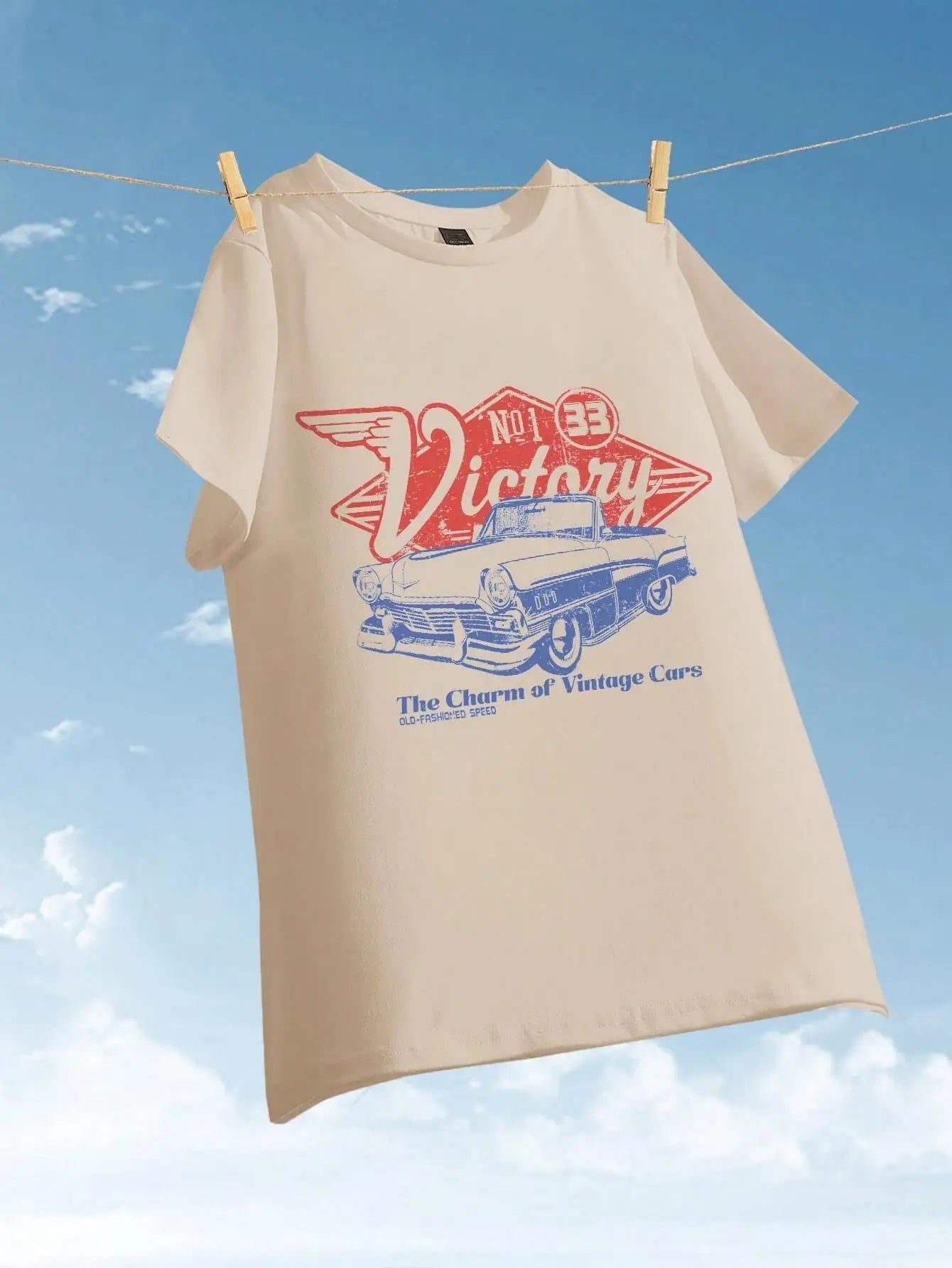 Women Victory Vintage Car Cotton T-shirts - American Thistle Women Victory Vintage Car Cotton T-shirts