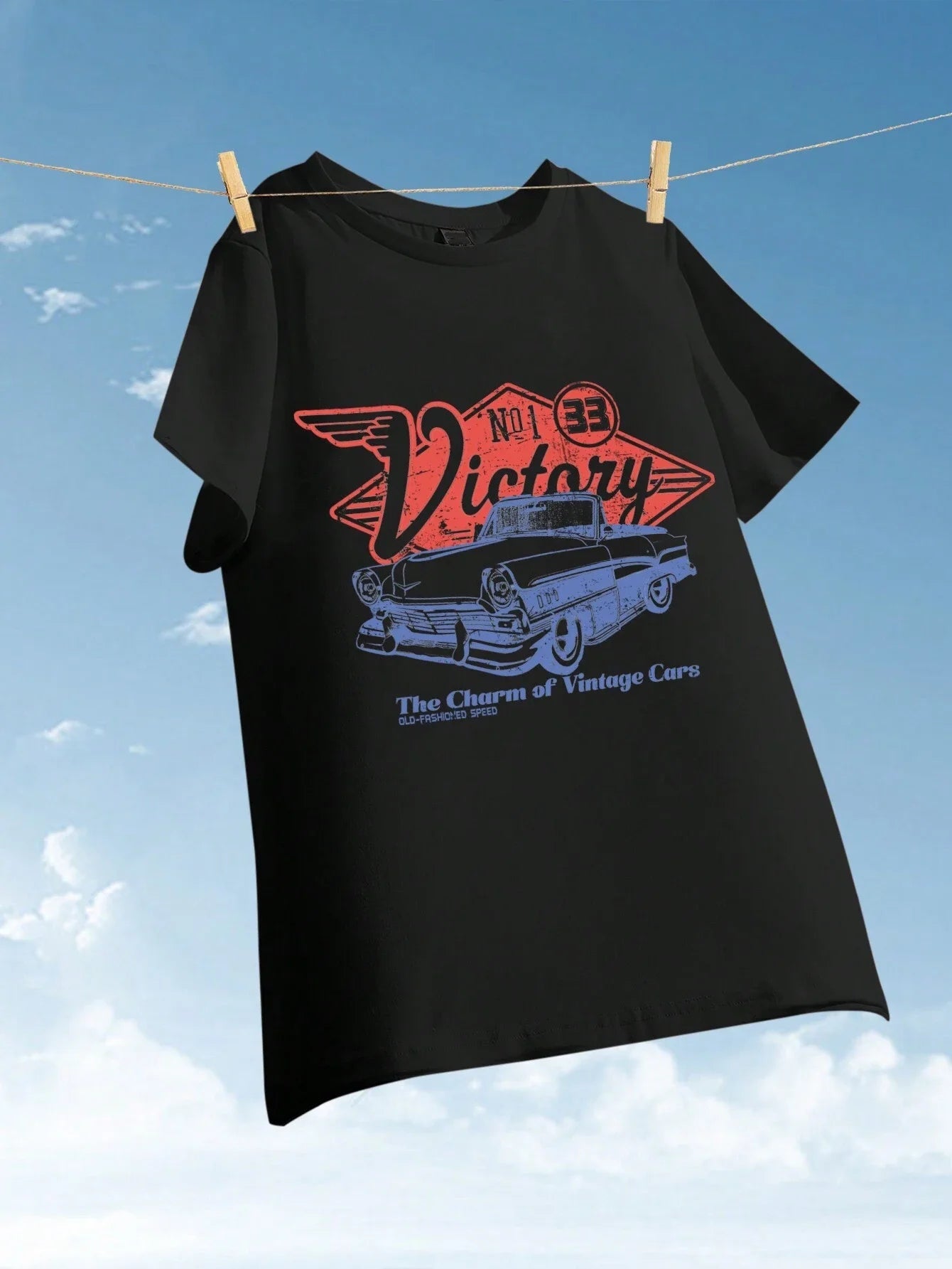 Women Victory Vintage Car Cotton T-shirts - American Thistle Women Victory Vintage Car Cotton T-shirts