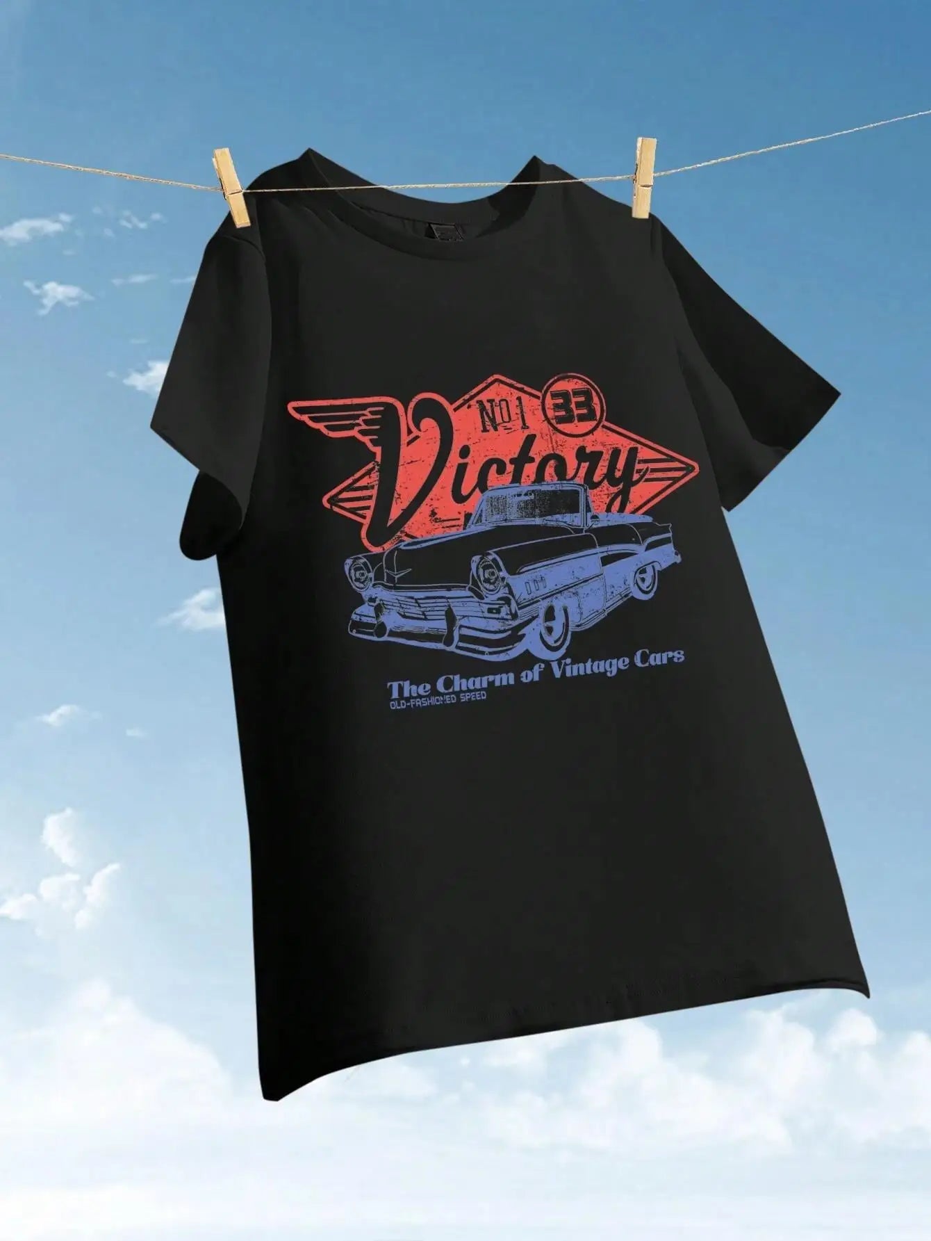 Women Victory Vintage Car Cotton T-shirts - American Thistle Women Victory Vintage Car Cotton T-shirts