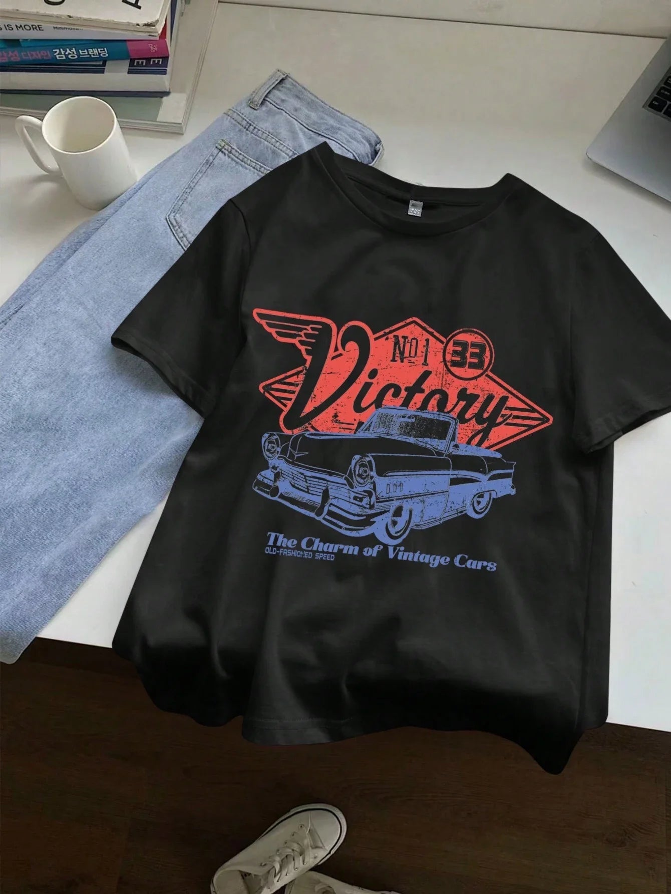 Women Victory Vintage Car Cotton T-shirts - American Thistle Women Victory Vintage Car Cotton T-shirts