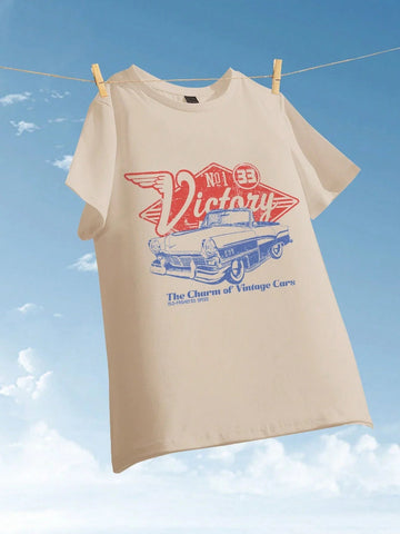 Women Victory Vintage Car Cotton T-shirts - American Thistle Women Victory Vintage Car Cotton T-shirts