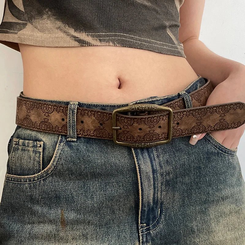 Women Western Belt Vintage Metal Buckle Leather Belts Country Cowboy Cowgirl Belt - American ThistleWomen Western Belt Vintage Metal Buckle Leather Belts Country Cowboy Cowgirl Belt