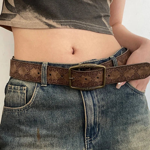 Women Western Belt Vintage Metal Buckle Leather Belts Country Cowboy Cowgirl Belt - American ThistleWomen Western Belt Vintage Metal Buckle Leather Belts Country Cowboy Cowgirl Belt