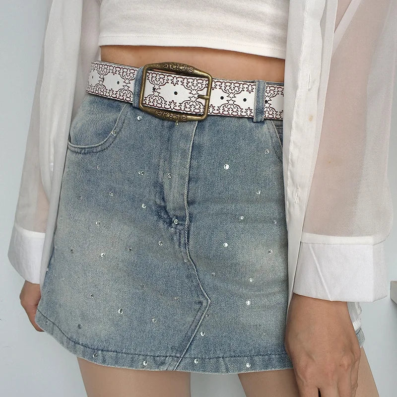 Women Western Belt Vintage Metal Buckle Leather Belts Country Cowboy Cowgirl Belt - American ThistleWomen Western Belt Vintage Metal Buckle Leather Belts Country Cowboy Cowgirl Belt