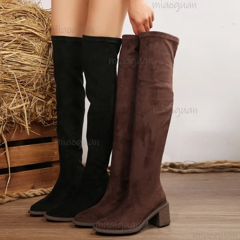 Women's Autumn New Suede High Heel Stretch Knee High Boots Plus Size 36 - 43 Comfortable Elegant Long Boots Over - the - Knee Fashion - American ThistleWomen's Autumn New Suede High Heel Stretch Knee High Boots Plus Size 36 - 43 Comfortable Elegant Long Boots Over - the - Knee Fashion