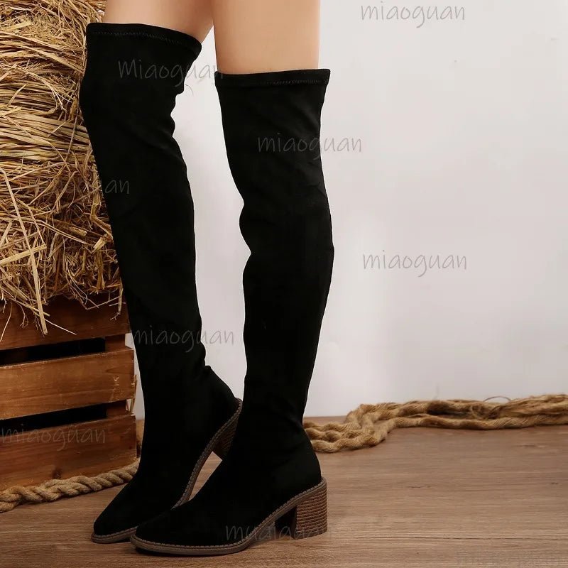 Women's Autumn New Suede High Heel Stretch Knee High Boots Plus Size 36 - 43 Comfortable Elegant Long Boots Over - the - Knee Fashion - American ThistleWomen's Autumn New Suede High Heel Stretch Knee High Boots Plus Size 36 - 43 Comfortable Elegant Long Boots Over - the - Knee Fashion