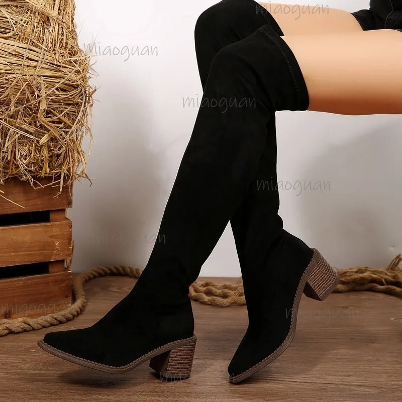 Women's Autumn New Suede High Heel Stretch Knee High Boots Plus Size 36 - 43 Comfortable Elegant Long Boots Over - the - Knee Fashion - American ThistleWomen's Autumn New Suede High Heel Stretch Knee High Boots Plus Size 36 - 43 Comfortable Elegant Long Boots Over - the - Knee Fashion