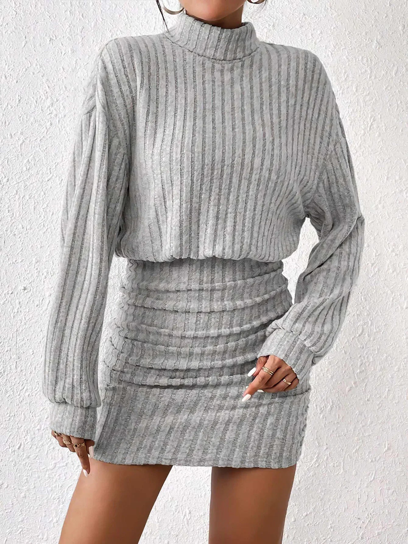 Women's Autumn Winter Fashion High Neck Knitted Sweater Dress Female Casual Solid Loose Long Sleeve Warm Mid Length Dresses - American Thistle Women's Autumn Winter Fashion High Neck Knitted Sweater Dress Female Casual Solid Loose Long Sleeve Warm Mid Length Dresses