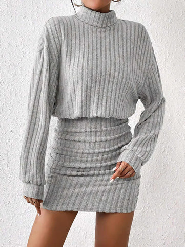 Women's Autumn Winter Fashion High Neck Knitted Sweater Dress Female Casual Solid Loose Long Sleeve Warm Mid Length Dresses - American Thistle Women's Autumn Winter Fashion High Neck Knitted Sweater Dress Female Casual Solid Loose Long Sleeve Warm Mid Length Dresses