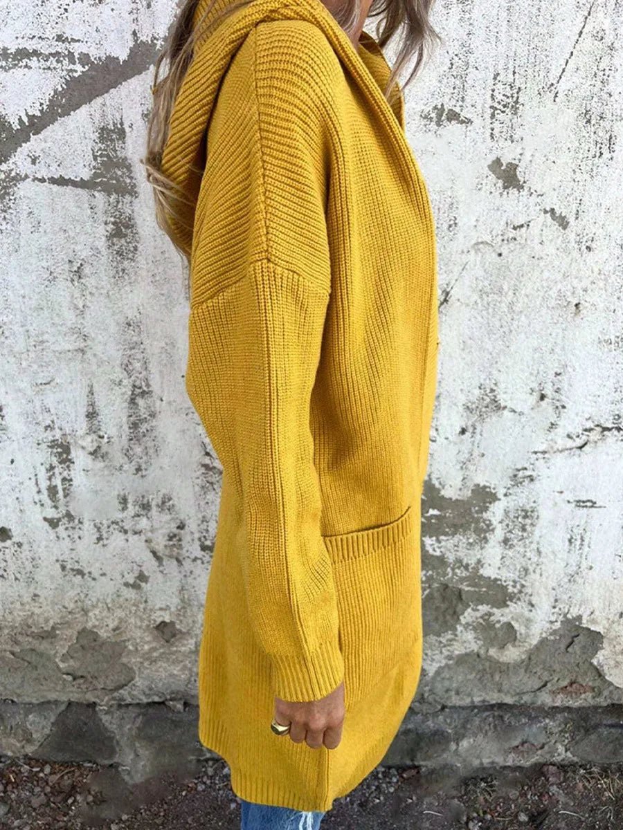 Women's Autumn Winter Sweater Cardigan Fashionable Long Buttoned Hooded Knitted Coat With Pockets - American ThistleWomen's Autumn Winter Sweater Cardigan Fashionable Long Buttoned Hooded Knitted Coat With Pockets