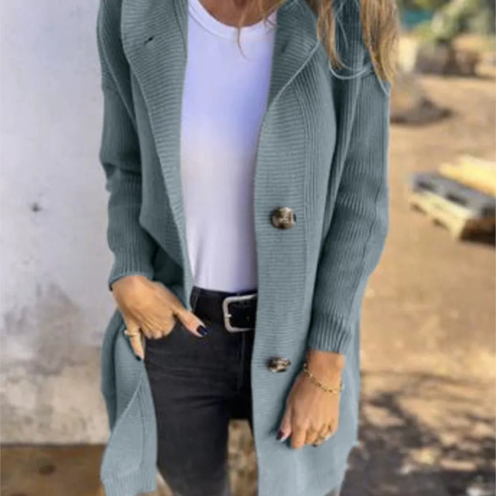 Women's Autumn Winter Sweater Cardigan Fashionable Long Buttoned Hooded Knitted Coat With Pockets - American ThistleWomen's Autumn Winter Sweater Cardigan Fashionable Long Buttoned Hooded Knitted Coat With Pockets