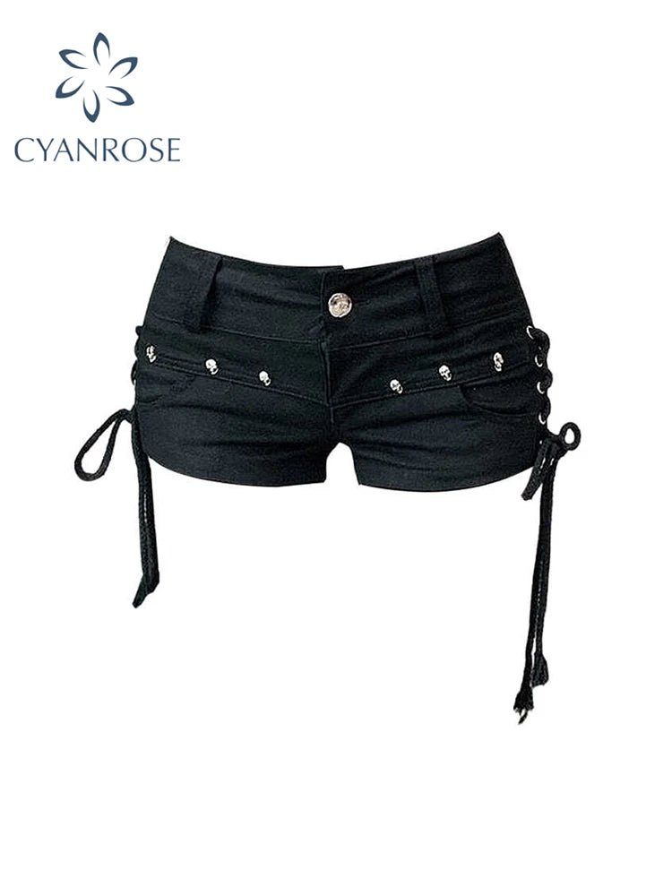 Women's Black Denim Shorts Vintage Low Waist Jean Shorts Cowboy - American Thistle Women's Black Denim Shorts Vintage Low Waist Jean Shorts Cowboy