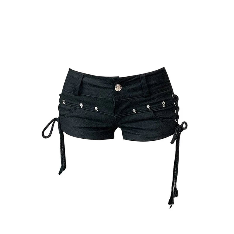 Women's Black Denim Shorts Vintage Low Waist Jean Shorts Cowboy - American Thistle Women's Black Denim Shorts Vintage Low Waist Jean Shorts Cowboy