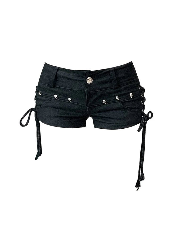 Women's Black Denim Shorts Vintage Low Waist Jean Shorts Cowboy - American Thistle Women's Black Denim Shorts Vintage Low Waist Jean Shorts Cowboy