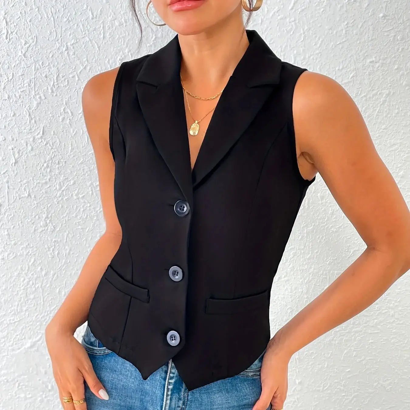 Women's Button - Down V - Neck Ladies Suit Vest Casual Sleeveless Regular Fit Lapel Vest - American Thistle Women's Button - Down V - Neck Ladies Suit Vest Casual Sleeveless Regular Fit Lapel Vest