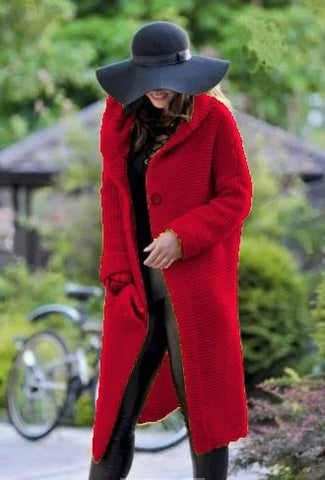 Women's Cardigan Mid - Length Pure Color Long Sleeve Knitwear With Hood Cardigan For Women - American Thistle Women's Cardigan Mid - Length Pure Color Long Sleeve Knitwear With Hood Cardigan For Women