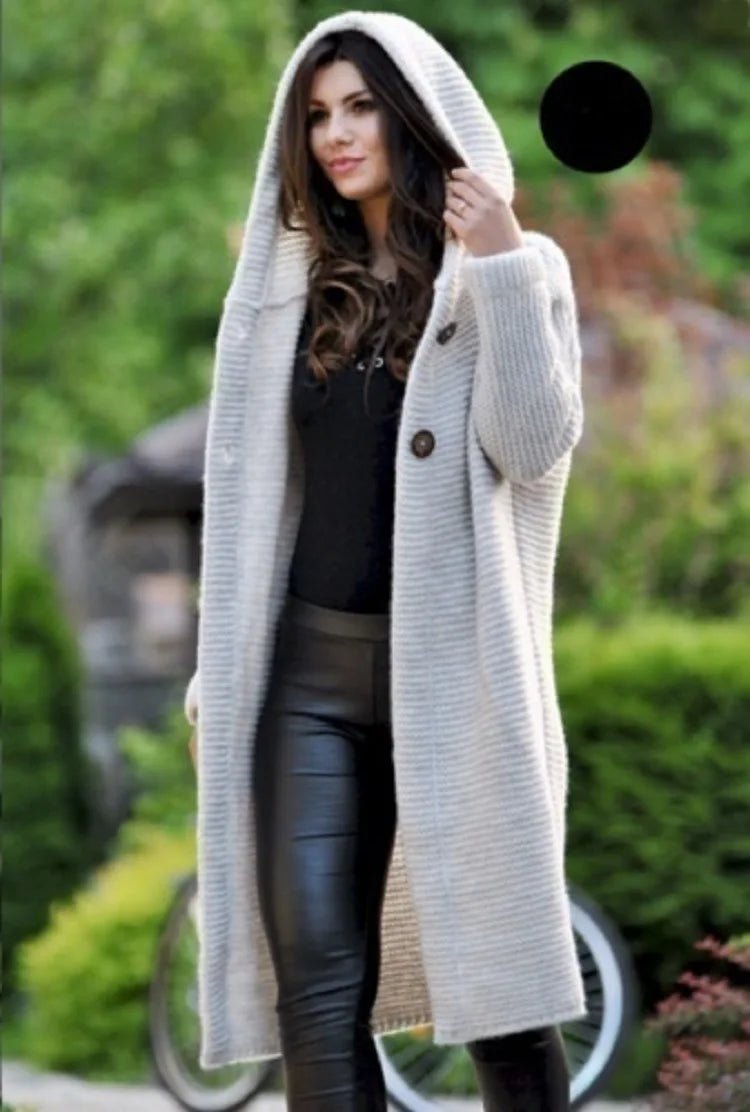 Women's Cardigan Mid - Length Pure Color Long Sleeve Knitwear With Hood Cardigan For Women - American Thistle Women's Cardigan Mid - Length Pure Color Long Sleeve Knitwear With Hood Cardigan For Women