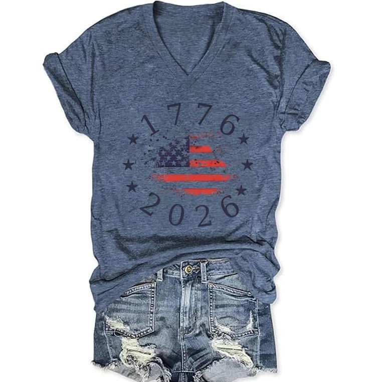 Women's Clothing Usa Flag Design for Independence Day T-shirt 1776 - 2026 USA 250th Anniversary V - neck Tops Retro Usa 250 Clothes - American ThistleWomen's Clothing Usa Flag Design for Independence Day T-shirt 1776 - 2026 USA 250th Anniversary V - neck Tops Retro Usa 250 Clothes