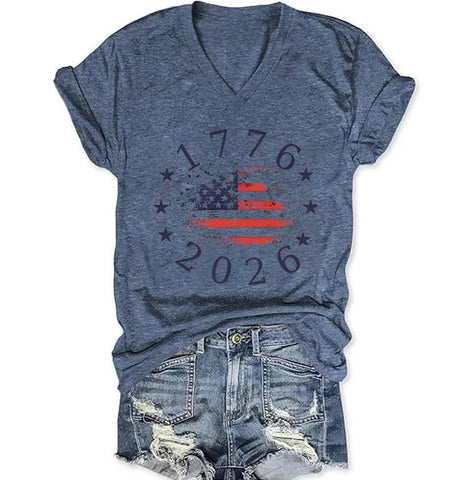 Women's Clothing Usa Flag Design for Independence Day T-shirt 1776 - 2026 USA 250th Anniversary V - neck Tops Retro Usa 250 Clothes - American ThistleWomen's Clothing Usa Flag Design for Independence Day T-shirt 1776 - 2026 USA 250th Anniversary V - neck Tops Retro Usa 250 Clothes