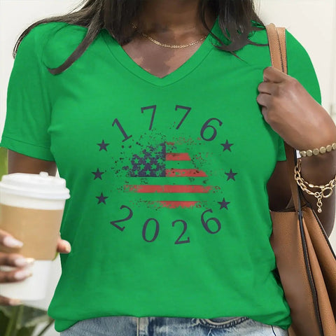 Women's Clothing Usa Flag Design for Independence Day T-shirt 1776 - 2026 USA 250th Anniversary V - neck Tops Retro Usa 250 Clothes - American ThistleWomen's Clothing Usa Flag Design for Independence Day T-shirt 1776 - 2026 USA 250th Anniversary V - neck Tops Retro Usa 250 Clothes