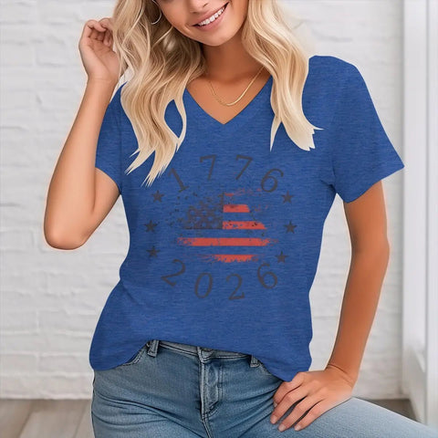 Women's Clothing Usa Flag Design for Independence Day T-shirt 1776 - 2026 USA 250th Anniversary V - neck Tops Retro Usa 250 Clothes - American ThistleWomen's Clothing Usa Flag Design for Independence Day T-shirt 1776 - 2026 USA 250th Anniversary V - neck Tops Retro Usa 250 Clothes