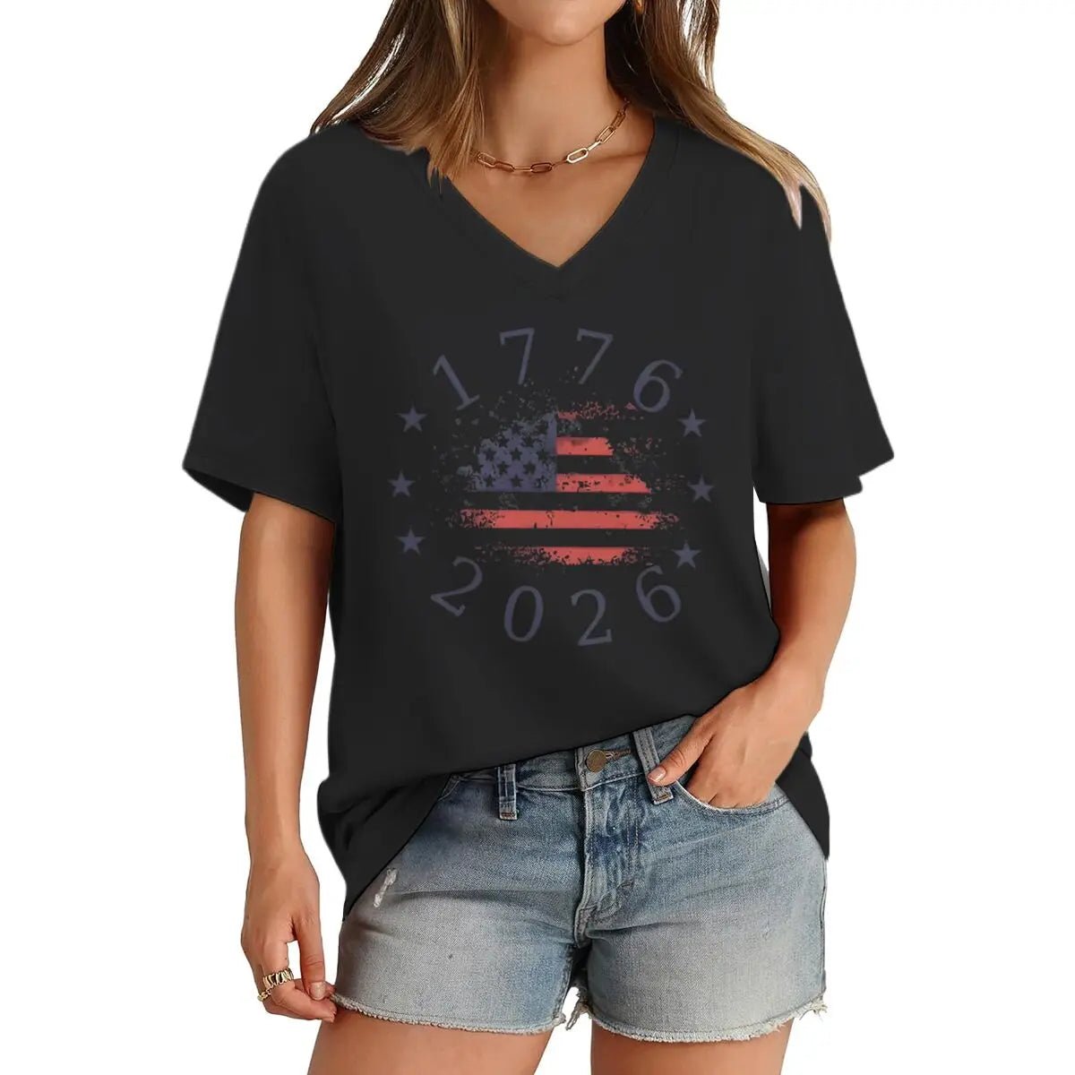 Women's Clothing Usa Flag Design for Independence Day T-shirt 1776 - 2026 USA 250th Anniversary V - neck Tops Retro Usa 250 Clothes - American ThistleWomen's Clothing Usa Flag Design for Independence Day T-shirt 1776 - 2026 USA 250th Anniversary V - neck Tops Retro Usa 250 Clothes