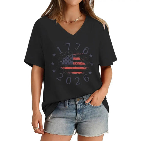 Women's Clothing Usa Flag Design for Independence Day T-shirt 1776 - 2026 USA 250th Anniversary V - neck Tops Retro Usa 250 Clothes - American ThistleWomen's Clothing Usa Flag Design for Independence Day T-shirt 1776 - 2026 USA 250th Anniversary V - neck Tops Retro Usa 250 Clothes