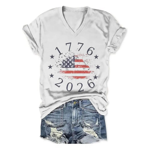 Women's Clothing Usa Flag Design for Independence Day T-shirt 1776 - 2026 USA 250th Anniversary V - neck Tops Retro Usa 250 Clothes - American ThistleWomen's Clothing Usa Flag Design for Independence Day T-shirt 1776 - 2026 USA 250th Anniversary V - neck Tops Retro Usa 250 Clothes
