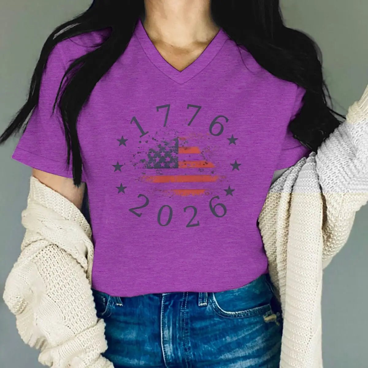 Women's Clothing Usa Flag Design for Independence Day T-shirt 1776 - 2026 USA 250th Anniversary V - neck Tops Retro Usa 250 Clothes - American ThistleWomen's Clothing Usa Flag Design for Independence Day T-shirt 1776 - 2026 USA 250th Anniversary V - neck Tops Retro Usa 250 Clothes