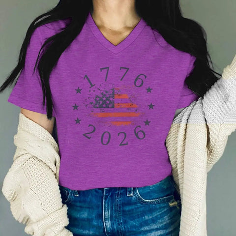Women's Clothing Usa Flag Design for Independence Day T-shirt 1776 - 2026 USA 250th Anniversary V - neck Tops Retro Usa 250 Clothes - American ThistleWomen's Clothing Usa Flag Design for Independence Day T-shirt 1776 - 2026 USA 250th Anniversary V - neck Tops Retro Usa 250 Clothes
