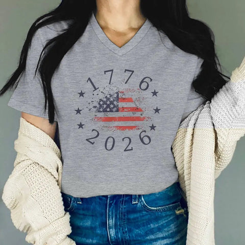 Women's Clothing Usa Flag Design for Independence Day T-shirt 1776 - 2026 USA 250th Anniversary V - neck Tops Retro Usa 250 Clothes - American ThistleWomen's Clothing Usa Flag Design for Independence Day T-shirt 1776 - 2026 USA 250th Anniversary V - neck Tops Retro Usa 250 Clothes