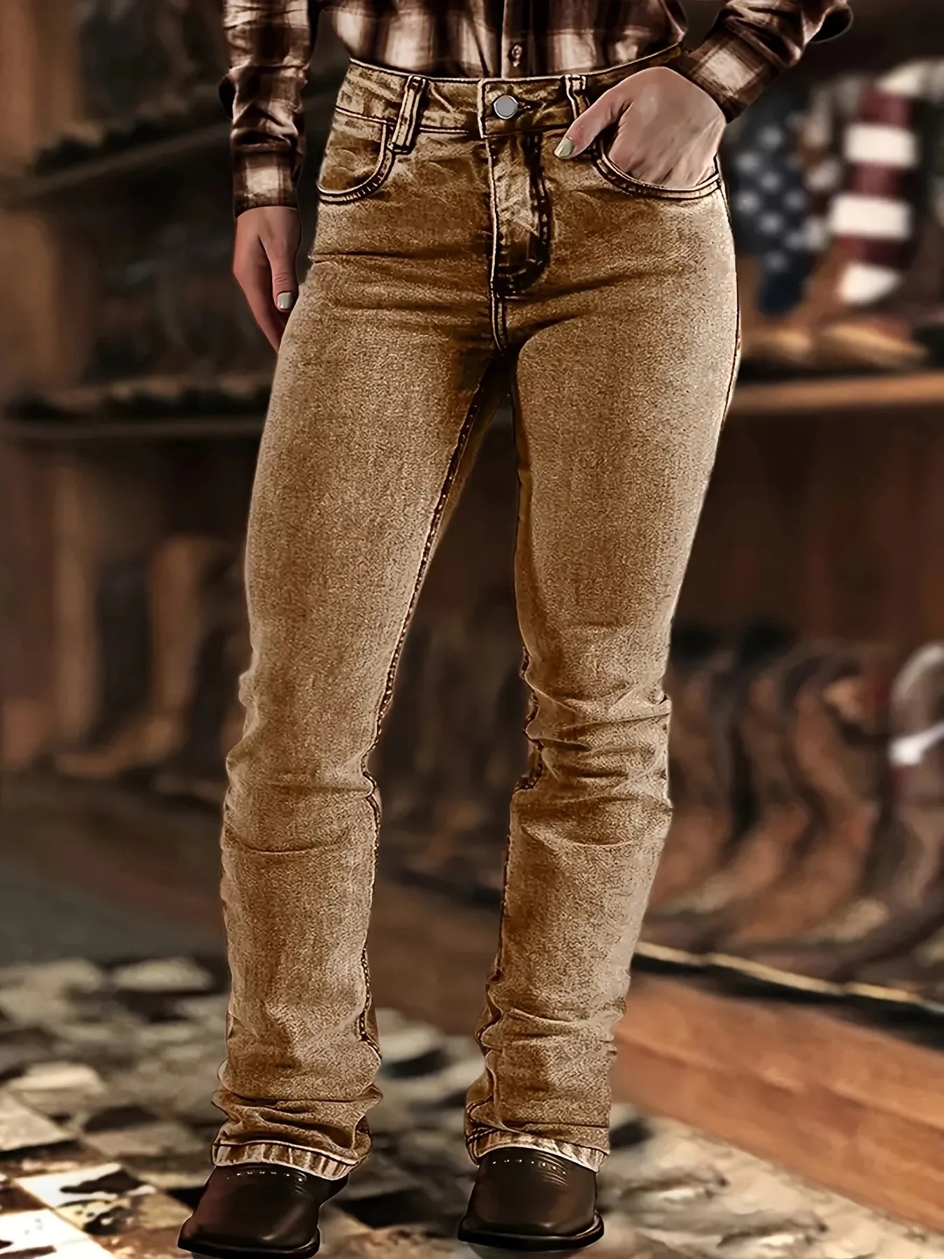 Women's color denim fashion personality stretch denim bell - bottom pants - American Thistle Women's color denim fashion personality stretch denim bell - bottom pants