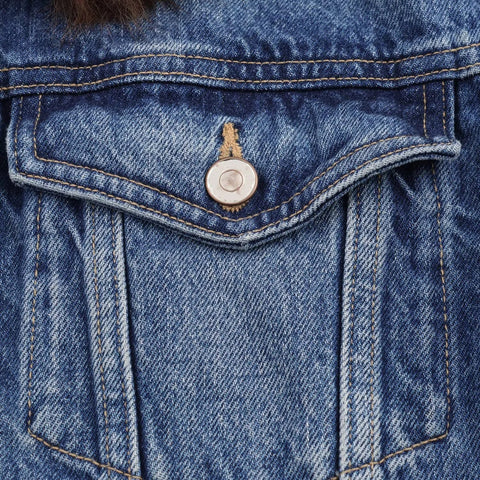 Women's Denim Jacket with Faux Fur Collar - American ThistleWomen's Denim Jacket with Faux Fur Collar