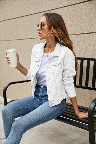 Women's Denim Jackets Fashion Female Casual Long Sleeve Lapel Solid Button Down Chest Pocket - American Thistle Women's Denim Jackets Fashion Female Casual Long Sleeve Lapel Solid Button Down Chest Pocket