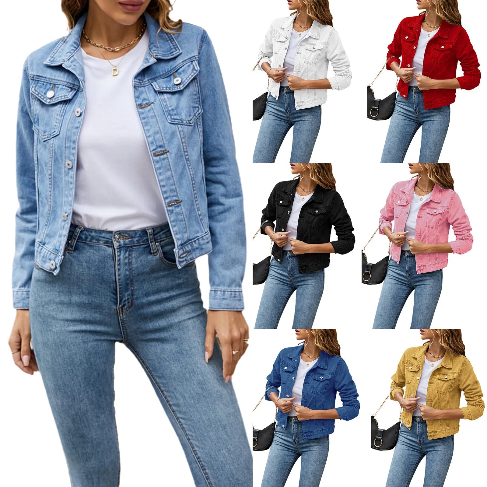 Women's Denim Jackets Fashion Female Casual Long Sleeve Lapel Solid Button Down Chest Pocket - American Thistle Women's Denim Jackets Fashion Female Casual Long Sleeve Lapel Solid Button Down Chest Pocket