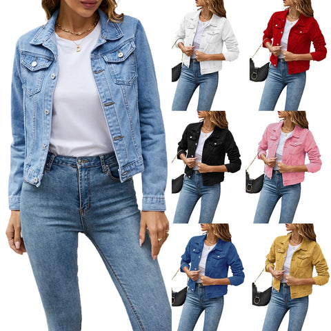 Women's Denim Jackets Fashion Female Casual Long Sleeve Lapel Solid Button Down Chest Pocket - American Thistle Women's Denim Jackets Fashion Female Casual Long Sleeve Lapel Solid Button Down Chest Pocket