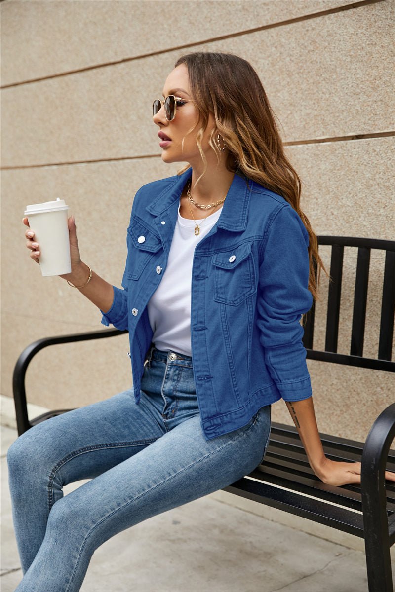 Women's Denim Jackets Fashion Female Casual Long Sleeve Lapel Solid Button Down Chest Pocket - American Thistle Women's Denim Jackets Fashion Female Casual Long Sleeve Lapel Solid Button Down Chest Pocket