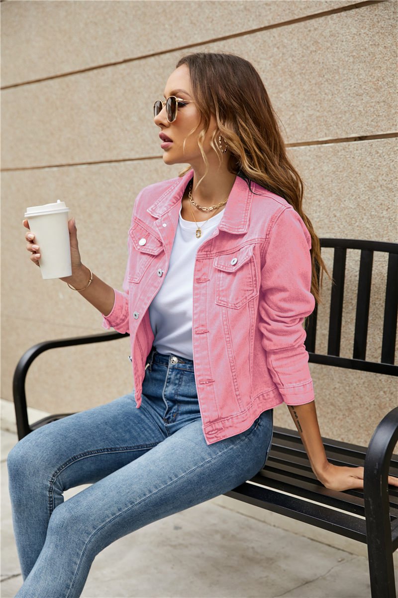 Women's Denim Jackets Fashion Female Casual Long Sleeve Lapel Solid Button Down Chest Pocket - American Thistle Women's Denim Jackets Fashion Female Casual Long Sleeve Lapel Solid Button Down Chest Pocket