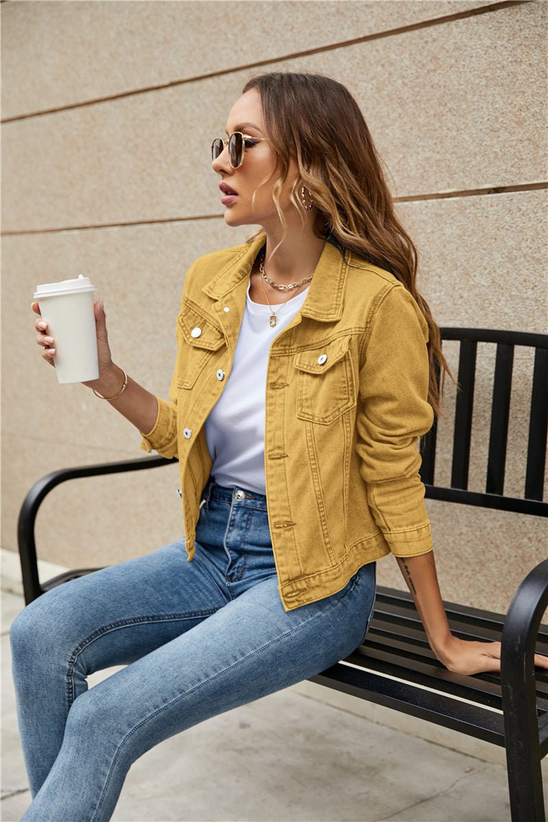 Women's Denim Jackets Fashion Female Casual Long Sleeve Lapel Solid Button Down Chest Pocket - American Thistle Women's Denim Jackets Fashion Female Casual Long Sleeve Lapel Solid Button Down Chest Pocket