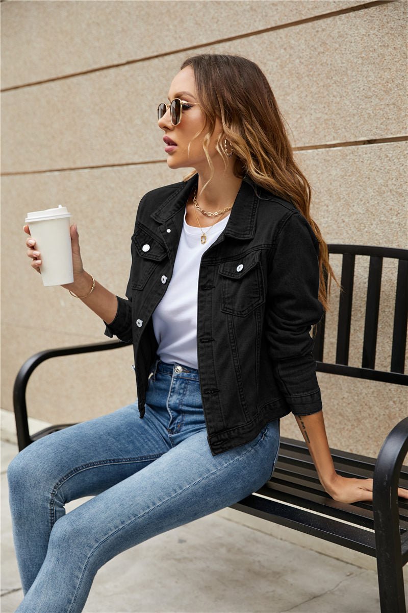 Women's Denim Jackets Fashion Female Casual Long Sleeve Lapel Solid Button Down Chest Pocket - American Thistle Women's Denim Jackets Fashion Female Casual Long Sleeve Lapel Solid Button Down Chest Pocket