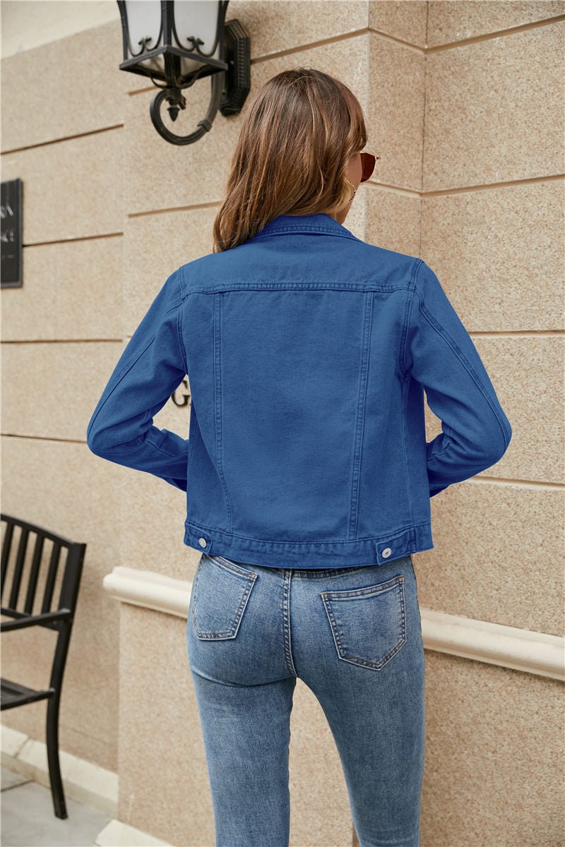 Women's Denim Jackets Fashion Female Casual Long Sleeve Lapel Solid Button Down Chest Pocket - American Thistle Women's Denim Jackets Fashion Female Casual Long Sleeve Lapel Solid Button Down Chest Pocket