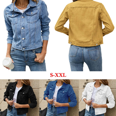 Women's Denim Jackets Fashion Female Casual Long Sleeve Lapel Solid Button Down Chest Pocket - American Thistle Women's Denim Jackets Fashion Female Casual Long Sleeve Lapel Solid Button Down Chest Pocket