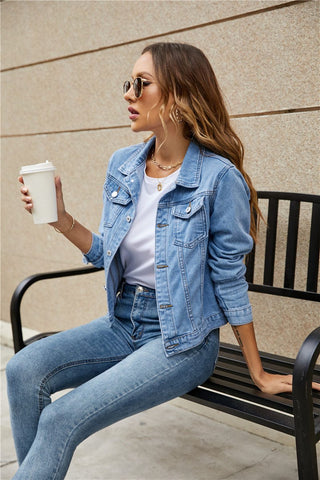 Women's Denim Jackets Fashion Female Casual Long Sleeve Lapel Solid Button Down Chest Pocket - American Thistle Women's Denim Jackets Fashion Female Casual Long Sleeve Lapel Solid Button Down Chest Pocket