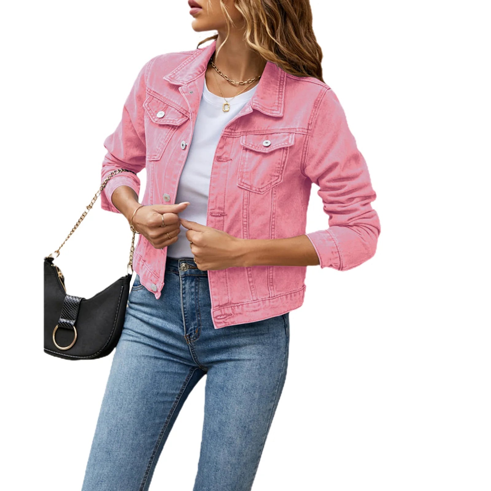 Women's Denim Jackets Fashion Female Casual Long Sleeve Lapel Solid Button Down Chest Pocket - American Thistle Women's Denim Jackets Fashion Female Casual Long Sleeve Lapel Solid Button Down Chest Pocket