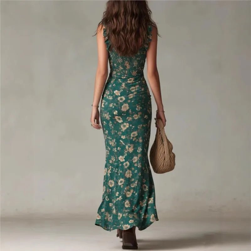 Women's Elegant Floral Beach Low Cut Beach Party Slim Slit Dress Chic Bodycon Lady Sleeveless - American ThistleWomen's Elegant Floral Beach Low Cut Beach Party Slim Slit Dress Chic Bodycon Lady Sleeveless