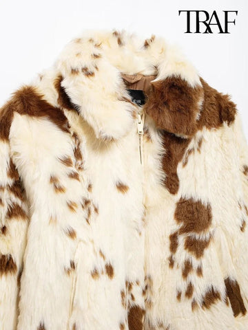 Women's Fashion Cow Print Winter Jacket - American Thistle Women's Fashion Cow Print Winter Jacket